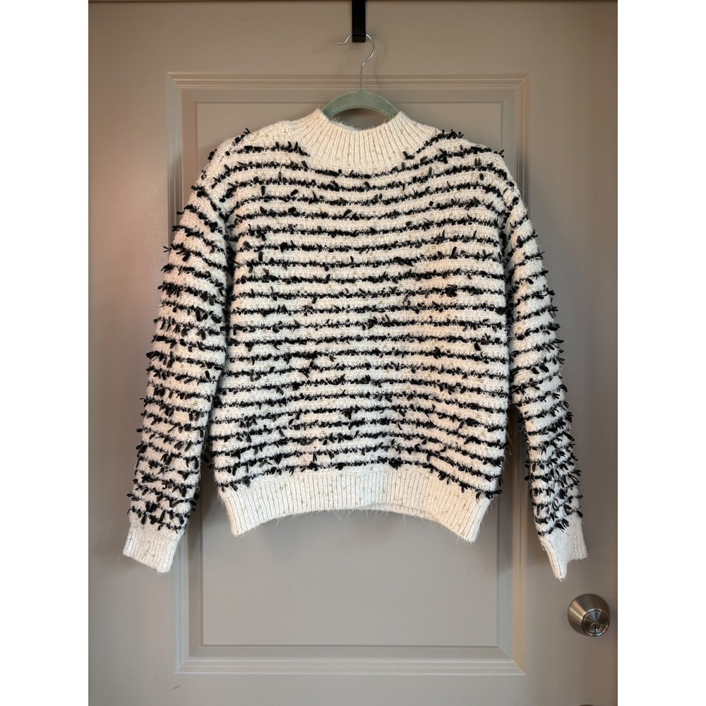 Ann Taylor Black Ivory Metallic Fringe Sweater XS